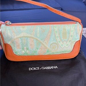 Dolce & Gabbana Vintage Jacquard & Leather Shoulder Bag with Dust Bag